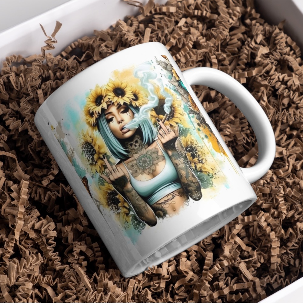 Handmade Sunflowers And Tattoos Coffee Mug | New 15oz Sublimated Coffee Mug - Picture 1 of 5